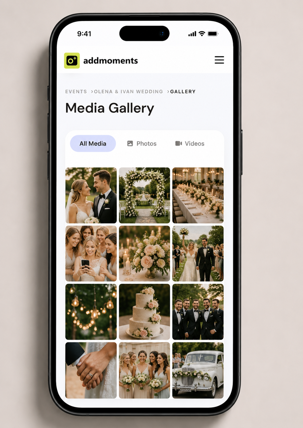 View Gallery screen mobile mockup